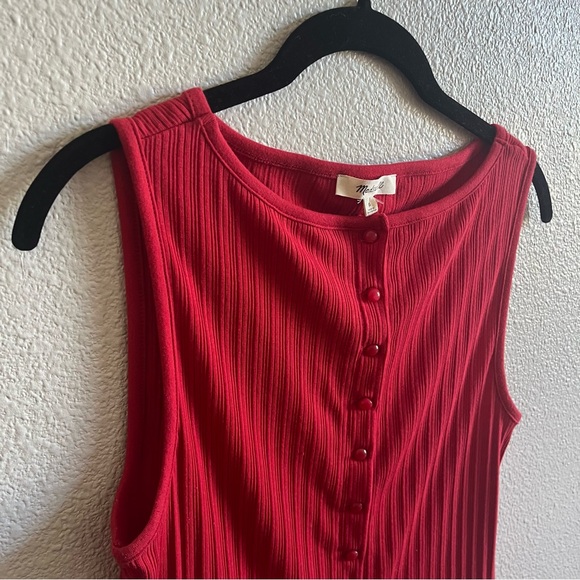 Madewell Red Ribbed Crewneck Shell Top Small - Picture 4 of 6